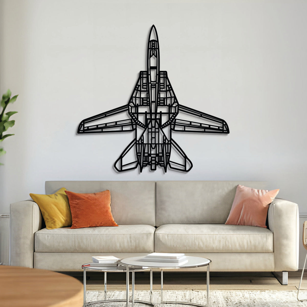 F‑14D Tomcat top‑view metal aircraft wall art, laser‑cut 2 mm steel with matte textured finish and 3D elevation