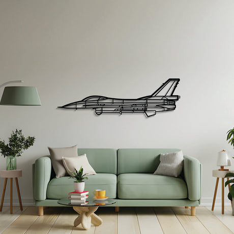 2 mm steel F‑16A MLU wall art, laser‑cut matte finish, floats 1 cm off wall for dramatic 3D effect