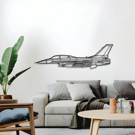 F‑16D wall décor, textured matte steel elevated 1 cm for sleek floating aviation design