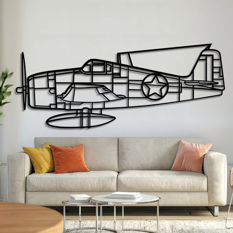F‑6F‑3 Hellcat metal aircraft wall art, laser‑cut 2 mm steel with matte textured finish and 3D elevation