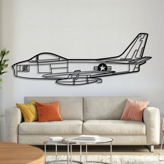 F‑86 Sabre metal aircraft wall art – laser-cut steel silhouette with matte textured finish and 3D floating effect