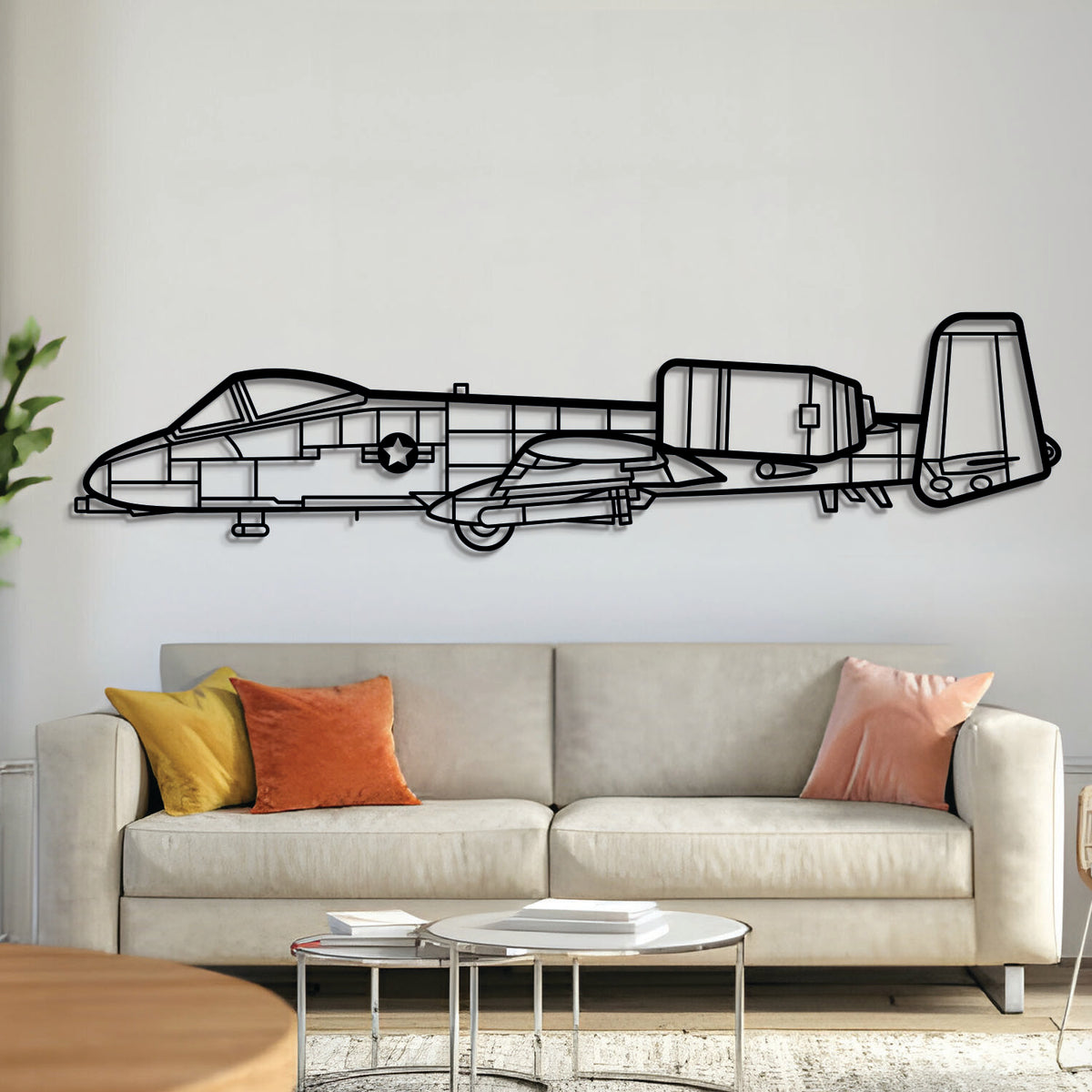 A-10 Thunderbolt II “Warthog” silhouette — laser-cut black metal wall art with subtle floating effect