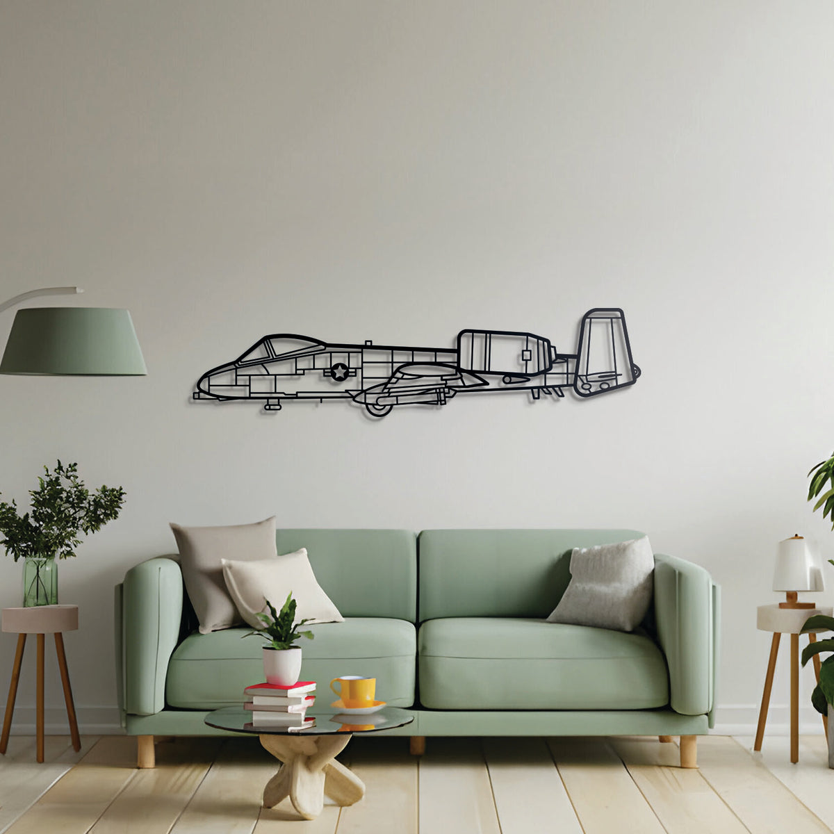 Minimalist A-10 Thunderbolt II metal silhouette — elegantly elevated for 3D visual depth