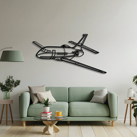 2 mm steel Falcon 2000 wall art, laser-cut matte finish, floats 1 cm off wall for dramatic 3D effect