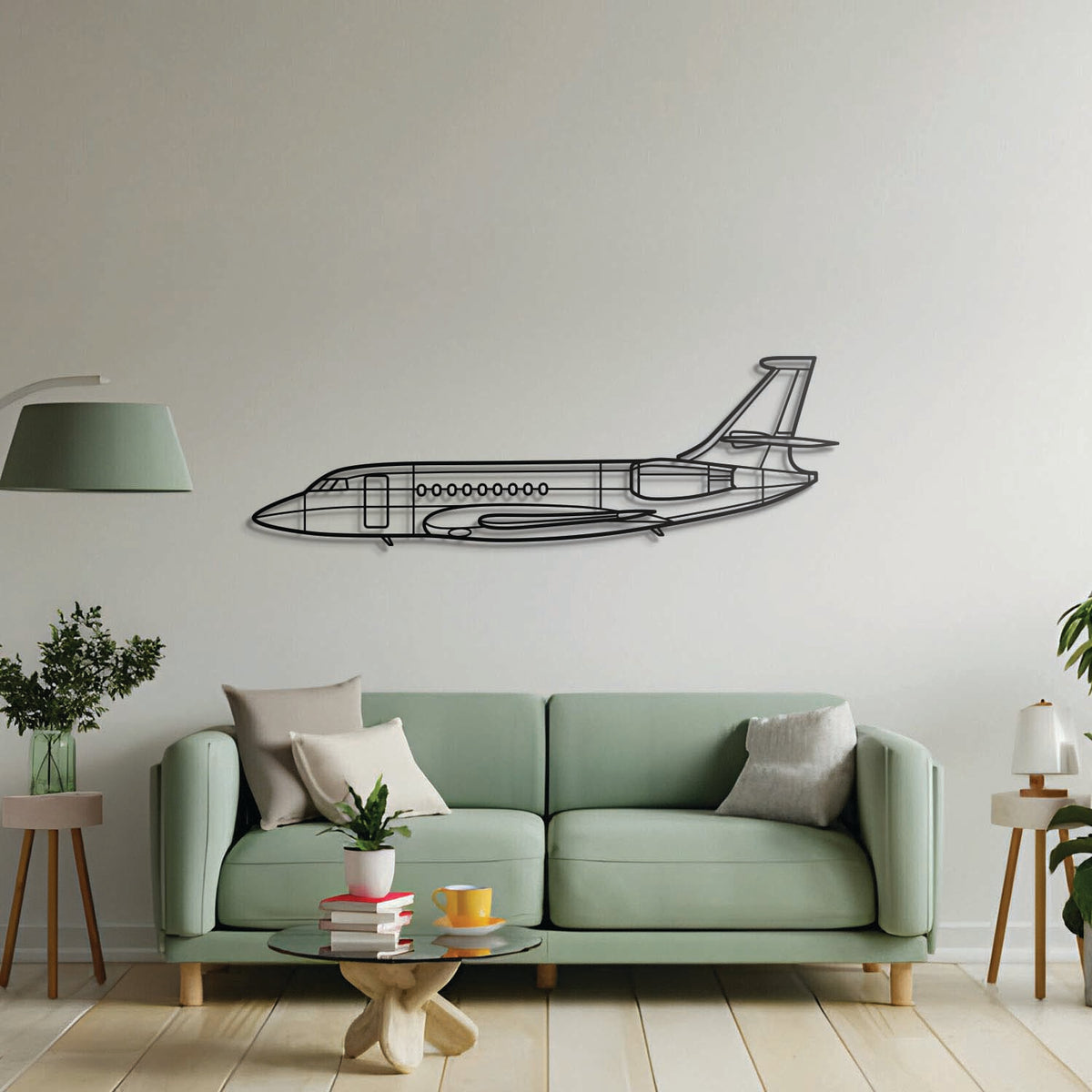 Aviation décor highlight: Falcon 2000 laser‑cut steel wall art with matte finish and elevation screws for avgeek spaces