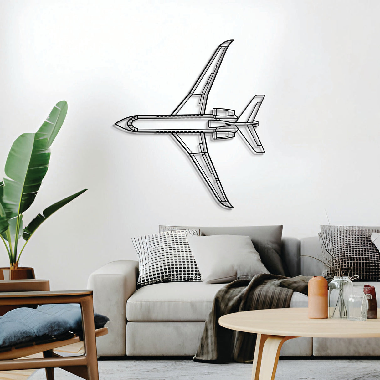 Ready‑to‑hang Falcon 900EX jet wall décor, textured dyed steel—ideal aviation enthusiast gift
