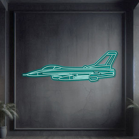 Matte‑finish F‑16 Falcon neon aircraft wall art—iconic aviation heritage gift for retirements or milestone celebrations