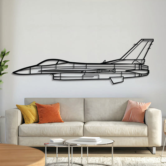 F-16C Block 50 fighter jet metal wall art – laser-cut matte black steel airplane décor