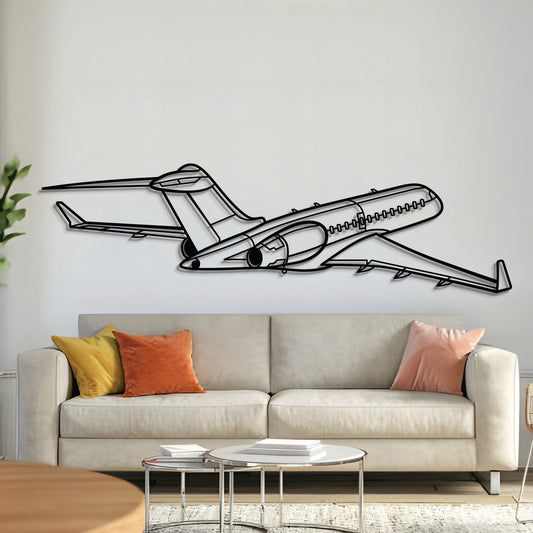 Global 6000 back-angle metal aircraft wall art in 2 mm laser‑cut steel with matte powder‑coated textured finish and 1 cm elevation screws for an elegant 3D floating effect