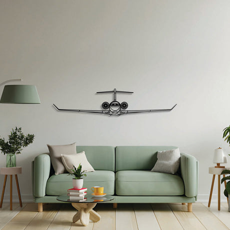Aviation décor highlight: Global 7500 Front laser‑cut steel wall art with matte finish and elevation screws for avgeek spaces