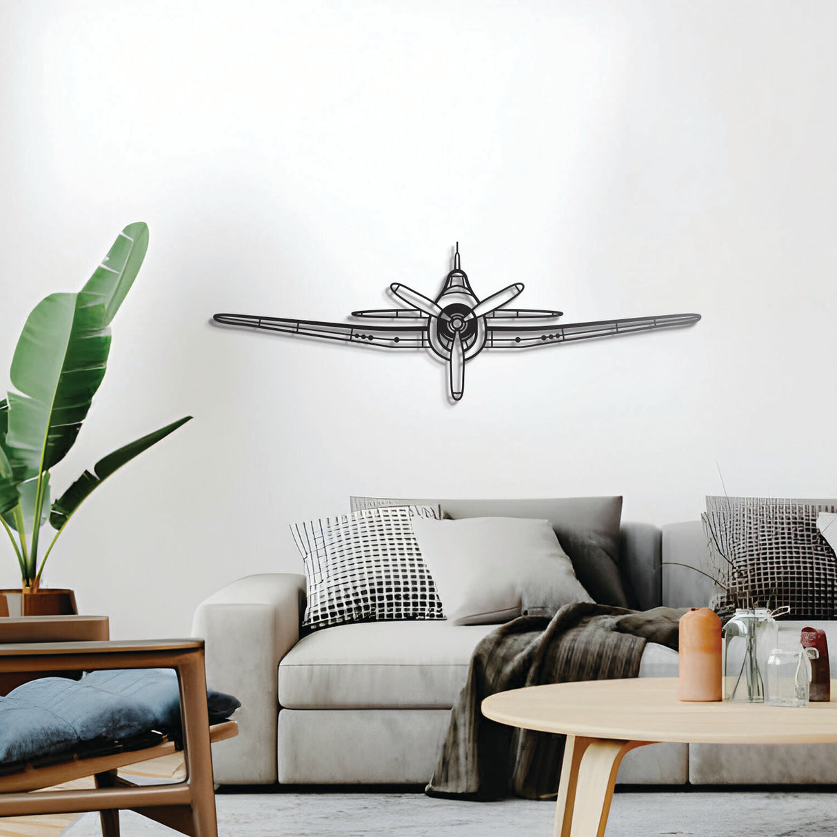 F6F Hellcat wall décor – elevated slightly off the wall using spacers to produce a striking 3D shadow effect of its robust central‑engine profile
