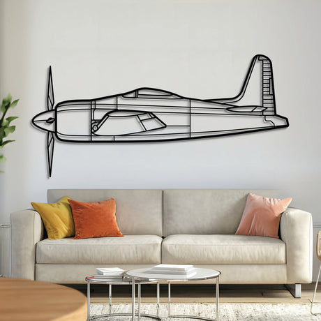 Grumman F8F Bearcat WWII-era carrier-based fighter silhouette – laser‑cut 2 mm steel with textured matte powder‑coat finish, ready to hang