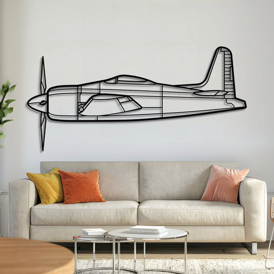Grumman F8F Bearcat WWII-era carrier-based fighter silhouette – laser‑cut 2 mm steel with textured matte powder‑coat finish, ready to hang