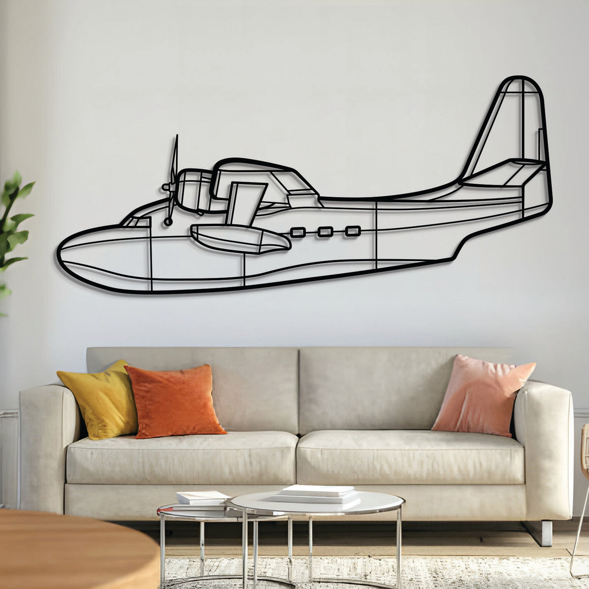 Grumman HU-16B Albatross amphibious flying boat wall art, laser-cut 2 mm textured steel with matte finish