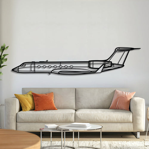 Gulfstream G550 metal aircraft wall art – laser-cut steel silhouette with matte powder-coated finish and 3D floating effect