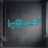 Neon‑lit Cessna 182 silhouette in textured matte steel with floating neon frame, providing immersive 3D depth