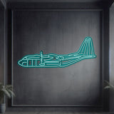 Aviation décor: AC-130J Ghostrider metal neon wall art in matte steel with a 3D floating presence