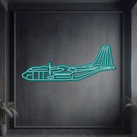 Aviation décor: AC-130J Ghostrider metal neon wall art in matte steel with a 3D floating presence