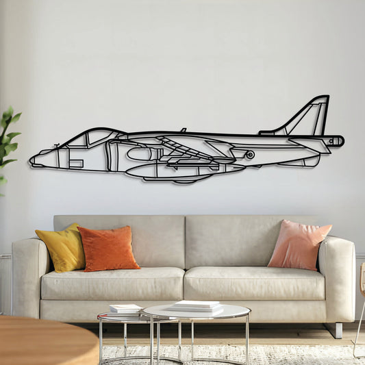 Harrier GR7 metal aircraft wall art – laser-cut steel silhouette with matte textured finish and 3D floating effect