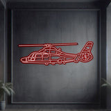Aviation fan favorite: AS365 Dauphin metal neon wall art, matte steel, laser-cut, 3D effect