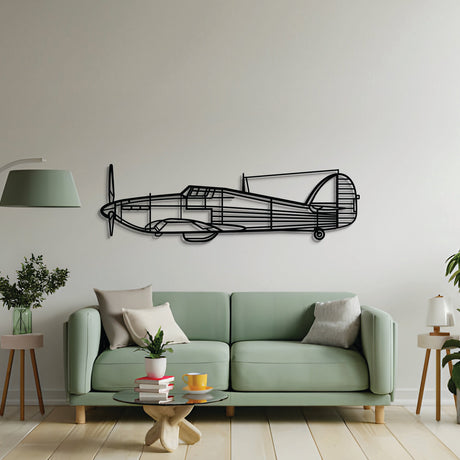 2 mm steel Hurricane Mk I wall art, laser‑cut matte finish, floats 1 cm off wall for dramatic 3D effect