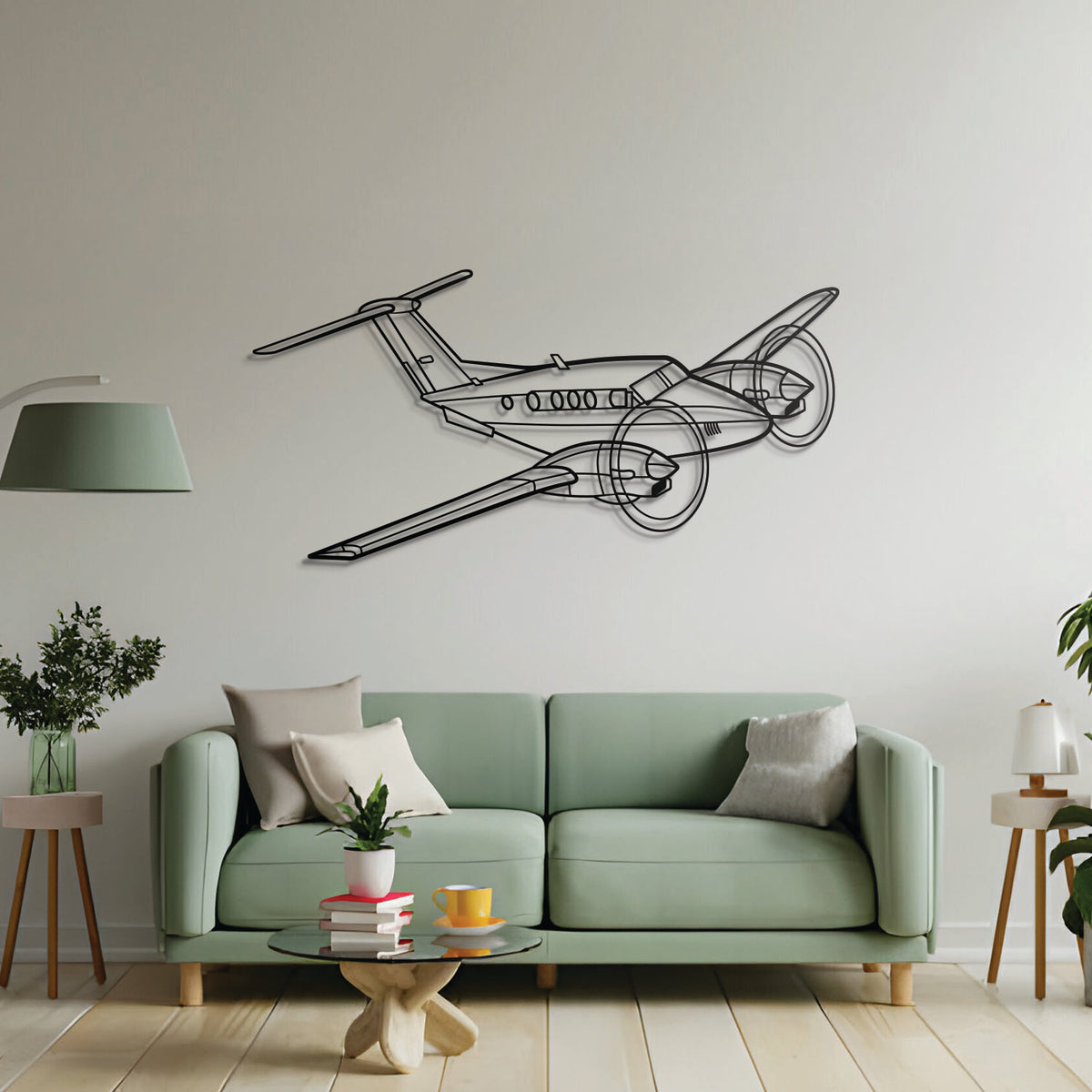 Aviation décor highlight: King Air F90 laser‑cut steel wall art with matte finish and elevation screws for avgeek‑style spaces