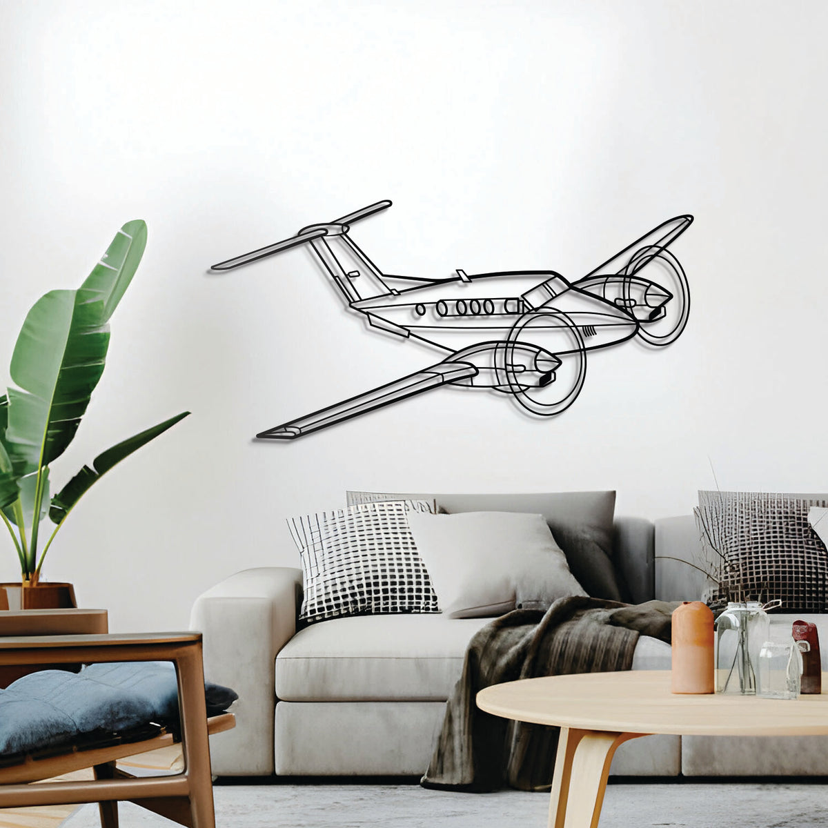 Ready‑to‑hang King Air F90 airplane wall decor, textured dyed steel—ideal aviation enthusiast gift