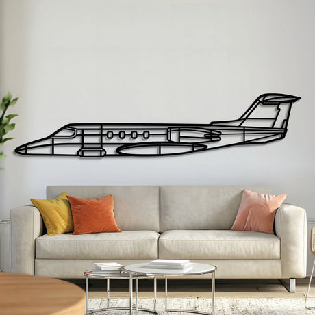 Learjet 25D classic business jet silhouette wall art, laser‑cut 2 mm steel with matte textured finish and subtle 3D elevation