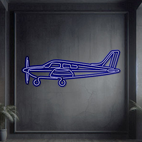 Aviation-inspired Archer LX neon wall art in matte steel, laser-cut precision, modern décor