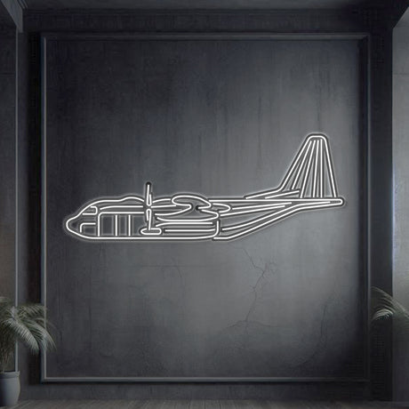 AC-130J Ghostrider neon aircraft wall art, laser-cut 2 mm steel with matte powder coat and floating 3D effect