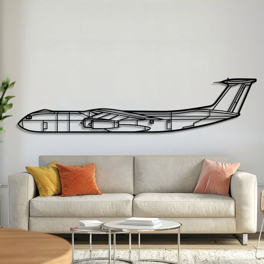 Lockheed C-141 Starlifter silhouette — laser-cut matte black metal wall art with 3D floating effect