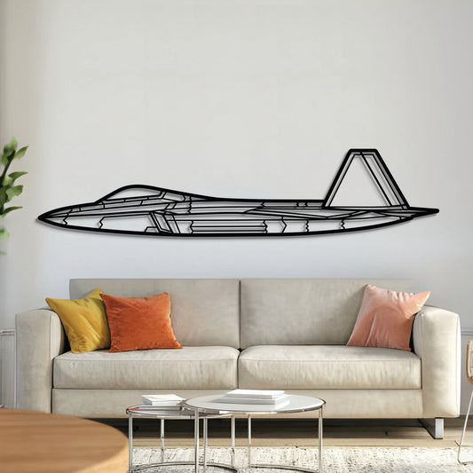Lockheed Martin F‑22 Raptor stealth air superiority fighter wall art, laser‑cut textured steel with matte finish