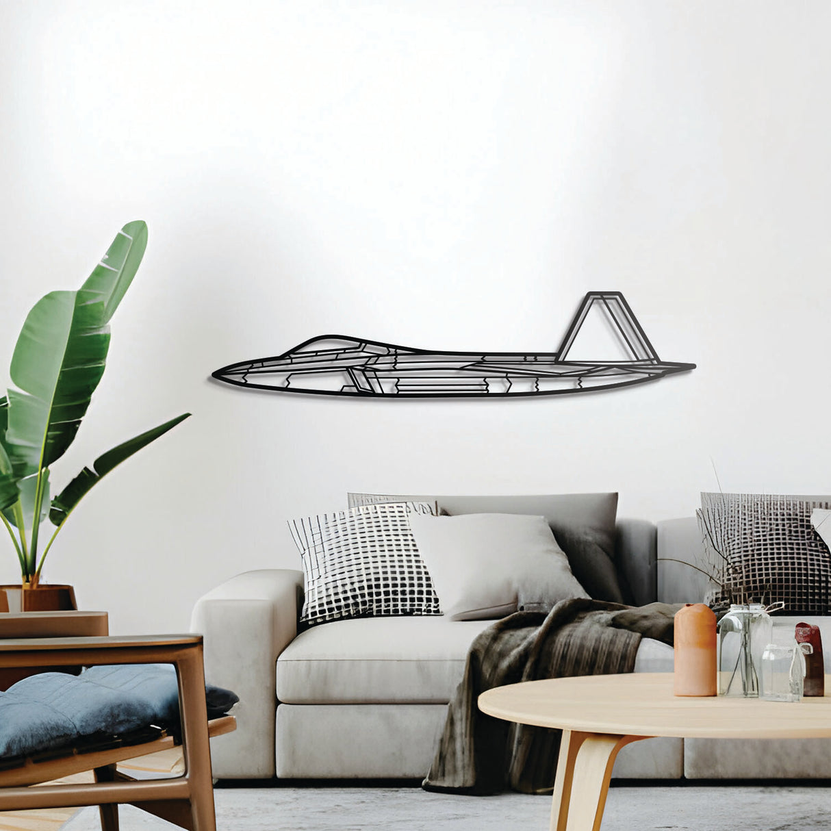 F‑22 Raptor 3D metal wall décor, elevated 1 cm from wall, ready‑to‑hang aerospace art