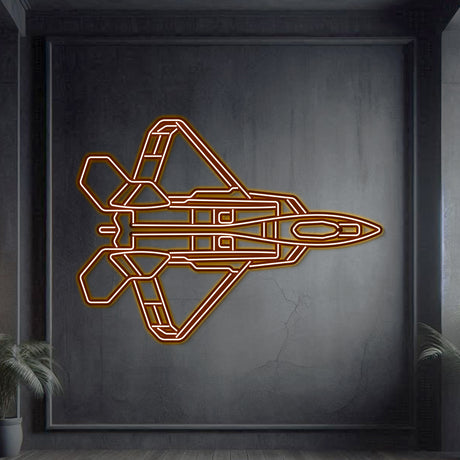 Navigate Craft F‑22 décor, ready‑to‑hang with neon accent, perfect avgeek gift for air dominance and stealth fighter fans