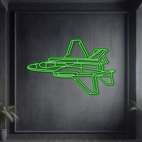 F‑35A neon wall art, sleek aviation décor perfect for hangars, modern offices, or contemporary living spaces