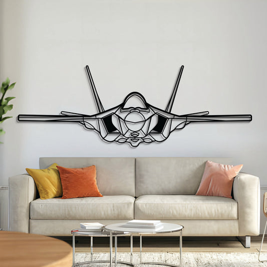 F-35A Lightning II CTOL stealth multirole fighter front view wall art, laser-cut 2 mm textured steel with matte finish