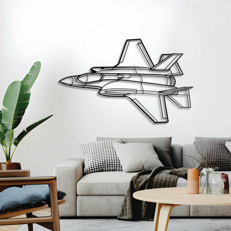F‑35A wall décor – elevated slightly off the wall using elevation screws to create a dramatic 3D shadow effect of its angled stealth profile