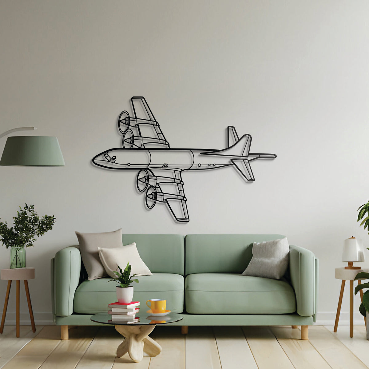 P‑3C Orion naval patrol plane wall art – black steel silhouette with matte finish and floating 3D shadow