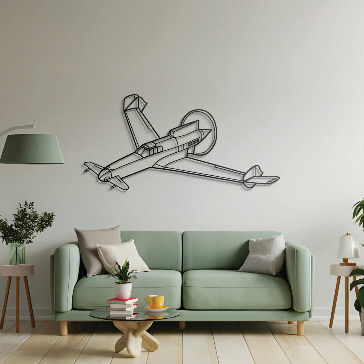 XP-55 Ascender metal  wall decor, textured matte steel lifted 1 cm for sleek floating aviation design