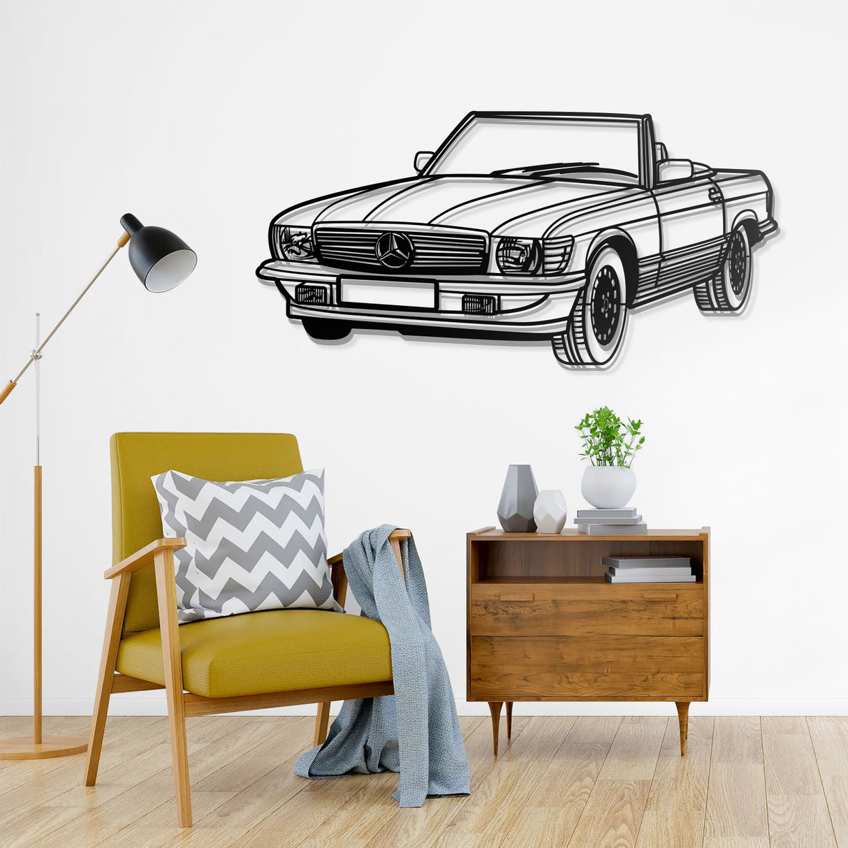 1976 W107 Convertible Perspective Metal Car Wall Art - NC0451