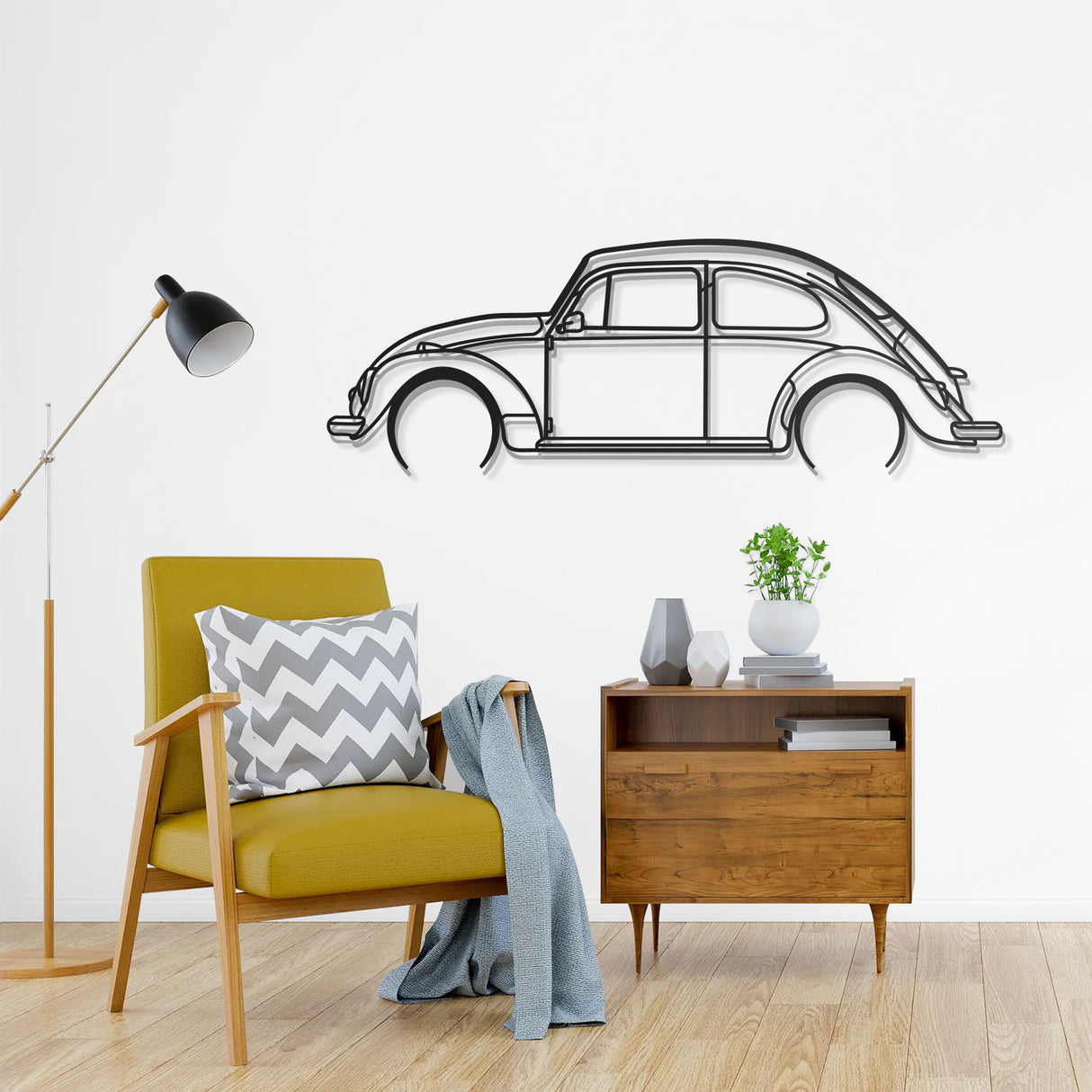 1966 Beetle Detailed Metal Car Wall Art - NC0081