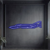Neon‑lit F‑4C Phantom silhouette in textured matte steel with floating neon frame for dramatic 3D depth