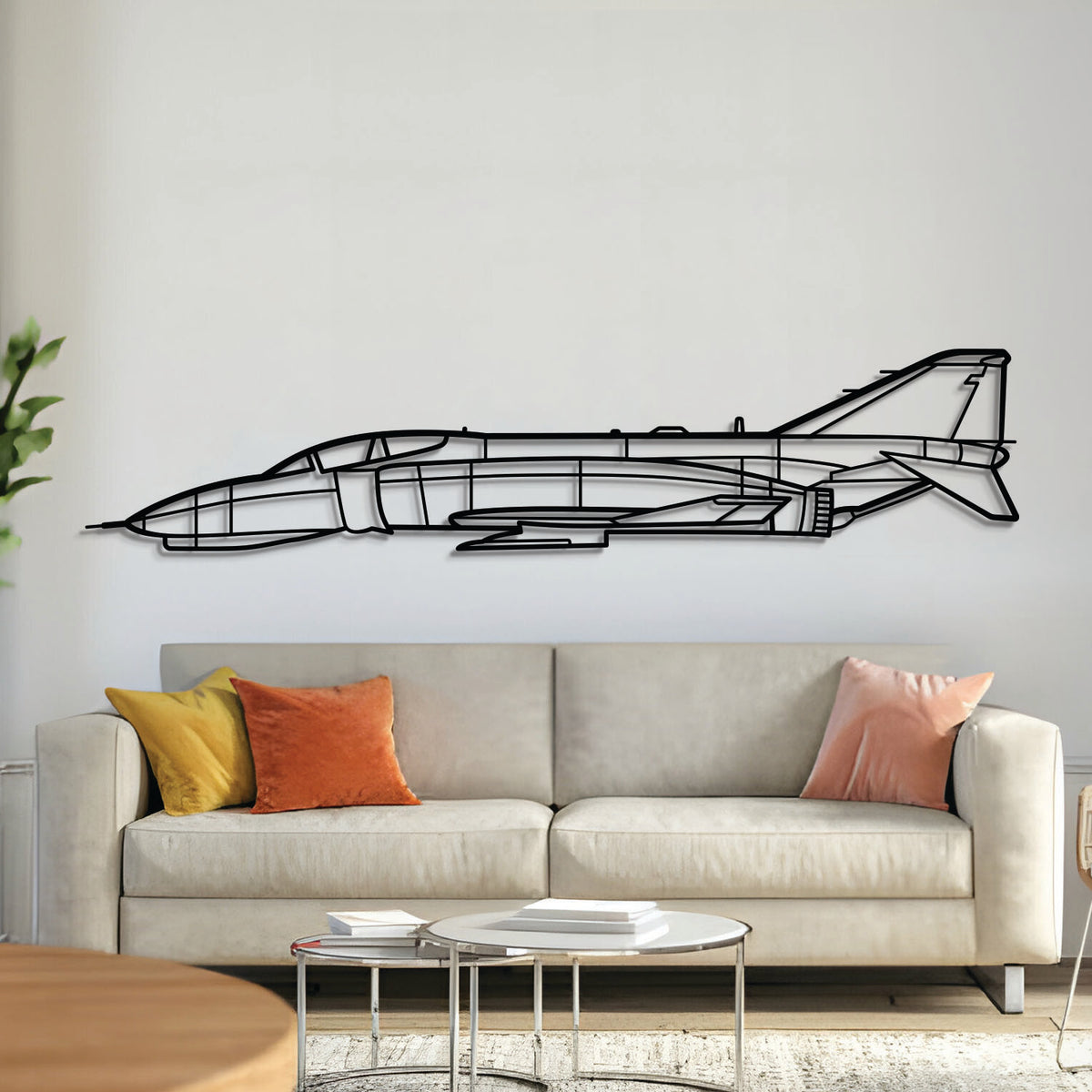 F-4 Phantom metal aircraft wall art – laser-cut 2 mm steel silhouette with matte textured finish and floating 3D effect