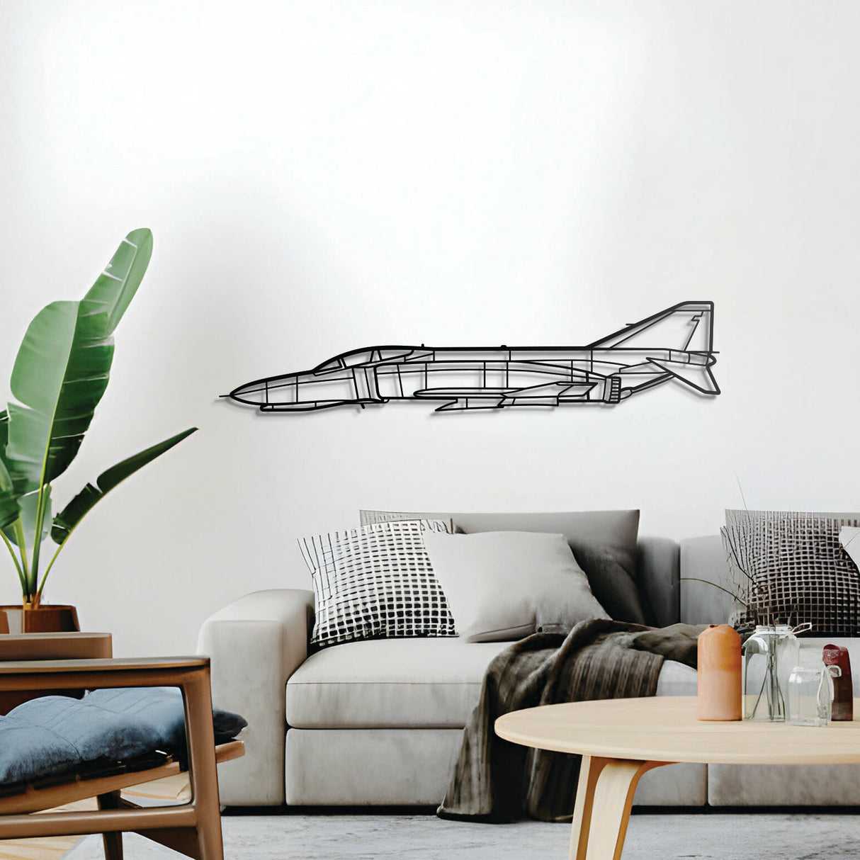 F‑4C wall décor – elevated 1 cm off the wall using elevation screws for a dramatic 3D shadow effect of its iconic swept‑wing design