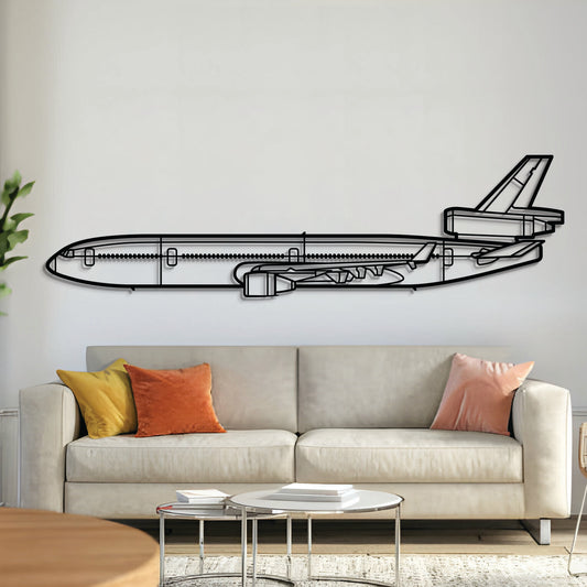 McDonnell Douglas MD-11 wide-body cargo jet wall art, laser-cut textured steel with matte finish