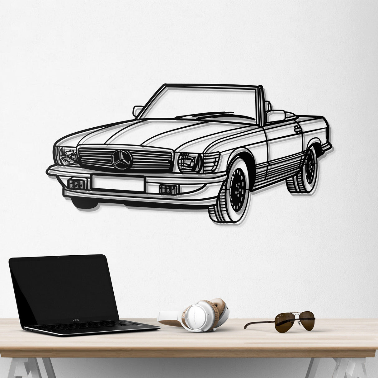 1976 W107 Convertible Perspective Metal Car Wall Art - NC0451