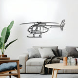 MD 530F five‑blade helicopter 3D metal décor, elevated 1 cm from wall, ready‑to‑hang aviation piece