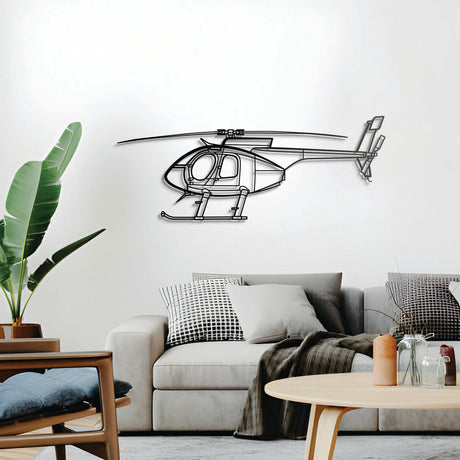 MD 530F five‑blade helicopter 3D metal décor, elevated 1 cm from wall, ready‑to‑hang aviation piece