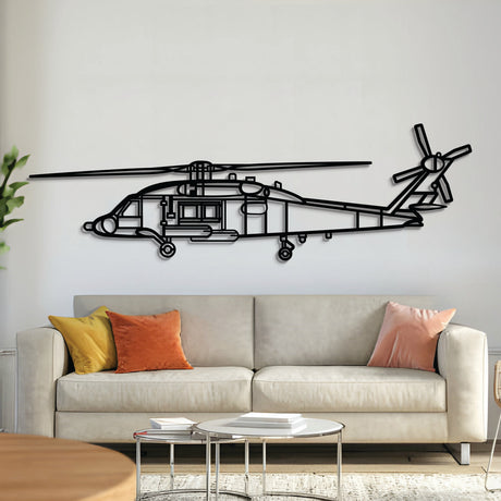 MH‑60 Seahawk metal aircraft wall art, laser‑cut 2 mm steel with matte textured finish and 3D elevation