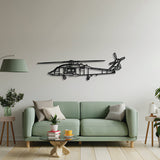 2 mm steel MH‑60 Seahawk wall art, laser‑cut matte finish, floats 1 cm off the wall for dynamic 3D effect